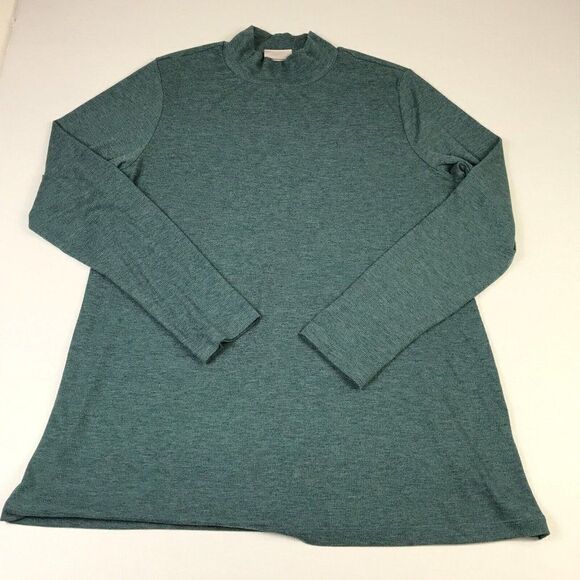 LOGO Lori Goldstein Womens Mock Neck Knit Top Green Long Sleeve Shirt L Large - Picture 1 of 11